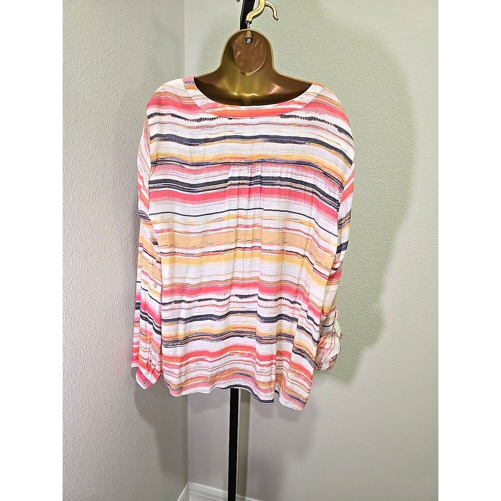 Multicolor Stripe Lightweight Button Long Tunic W… - image 4